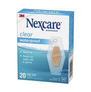 Front of 3M Nexcare Waterproof Clear Bandages, one size, 20 pack