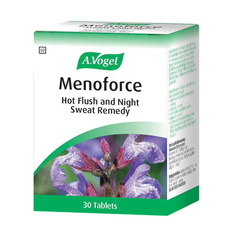 A.Vogel Menoforce Hot Flush and Night Sweat Remedy Tablets 30 Pack, angled box with side panel