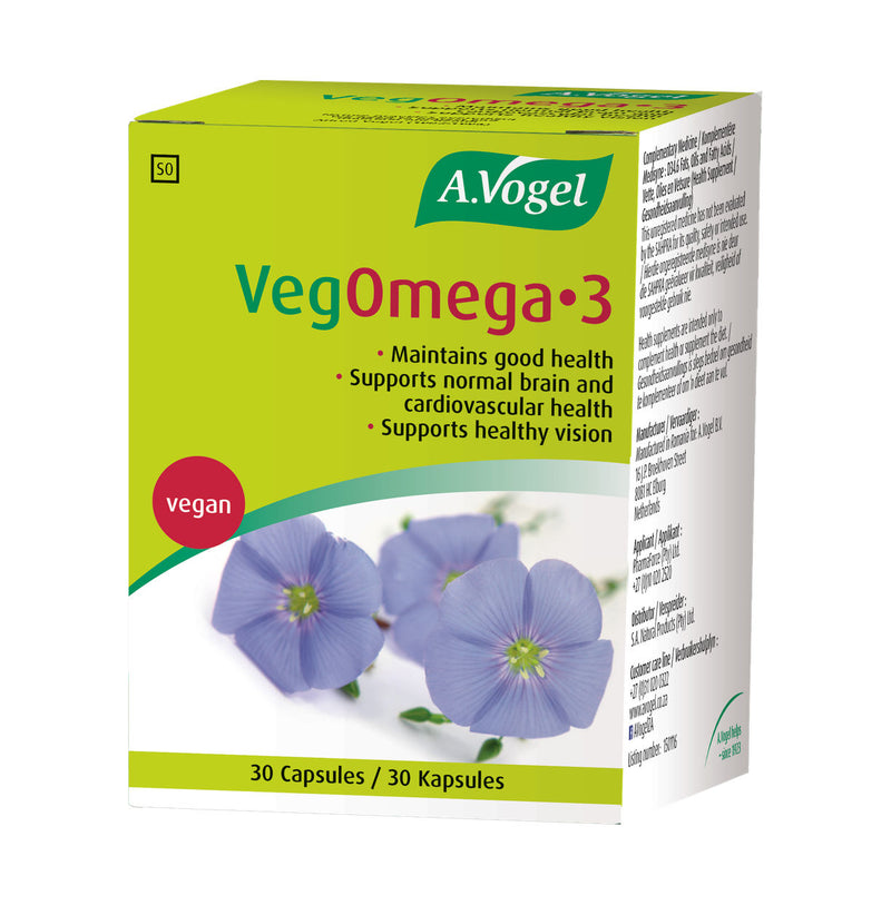 A.Vogel VegOmega 3 Capsules 30 Pack box shown from the front and side