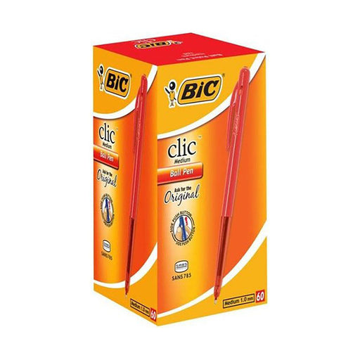 BIC Pen Clic Medium Ball Pen Red 60 Pack