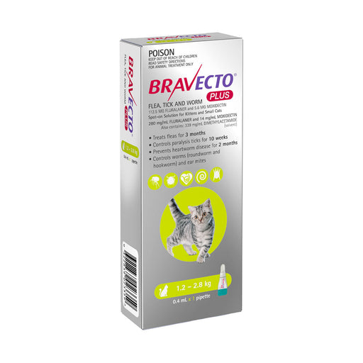 Bravecto Plus For Cats 1.2 - 2.8kg 112.5mg Pipette