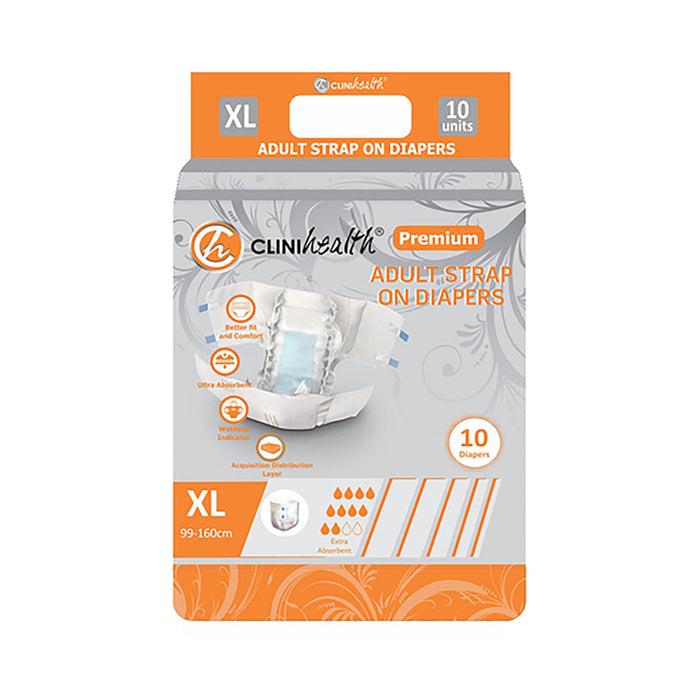 CliniHealth Adult Strap-On Diapers Premium Extra Large 10 Pack