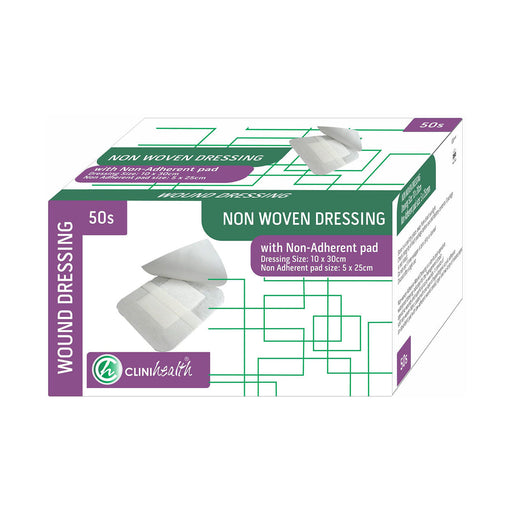 Clinihealth Dressing Non Woven with Pad 10 x 30cm 50 Pack