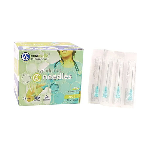 Clinihealth Needle 21g x 38mm Green 100 Pack