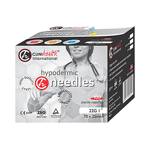 Clinihealth Needle 22g x 25mm Black 100 Pack