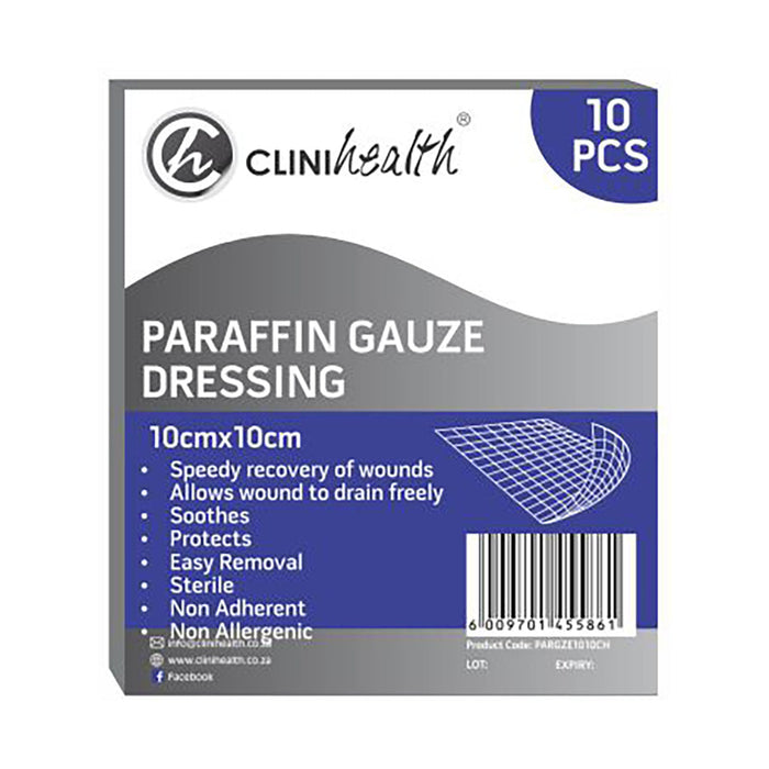 Clinihealth Paraffin Gauze 10 x 10cm 10 Pack