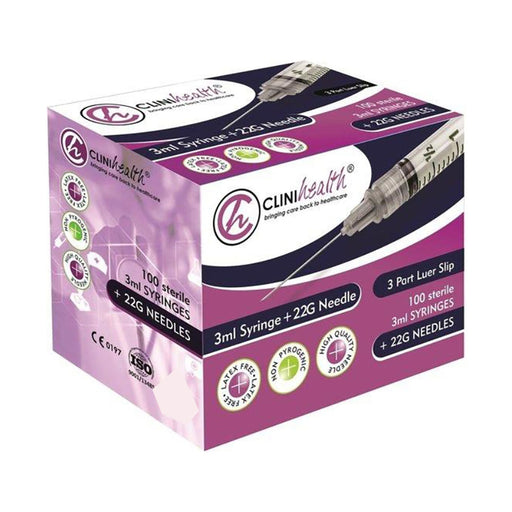 Clinihealth Syringes 3ml + Needle 22g x 38mm 100 Pack