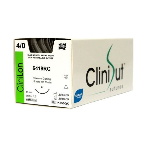 Clinilon Suture Nylon 4/0 19mm 6419RC 45cm 12 Pack