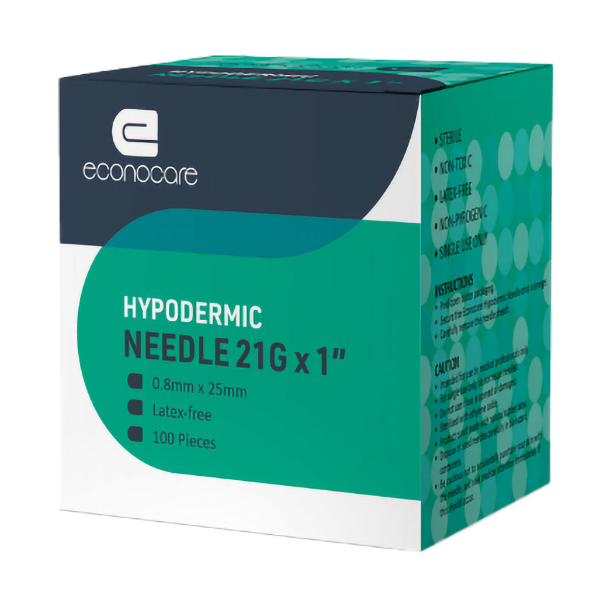 Econocare Needle 21g x 25mm Green 100 Pack - Med365