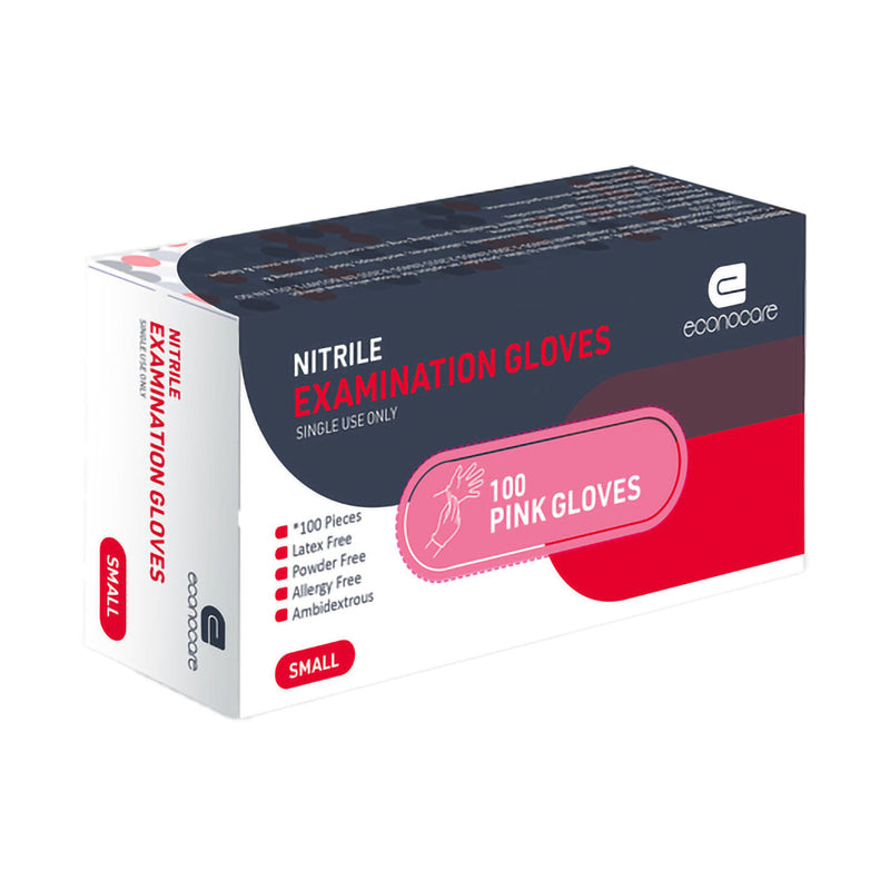 Econocare Nitrile Glove Exam Pink Small 20 Pack