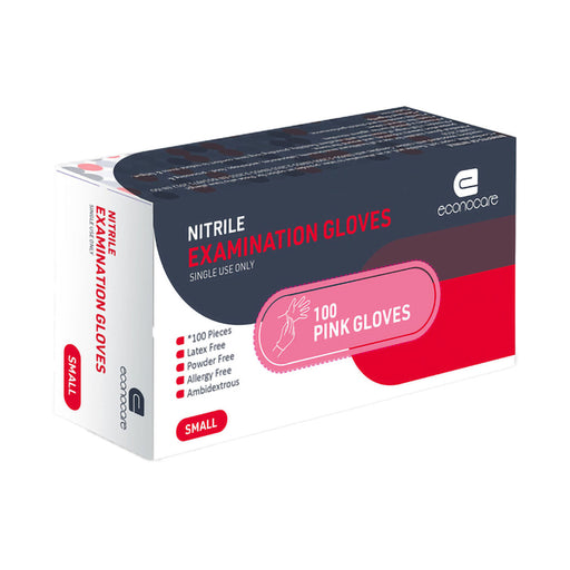 Econocare Nitrile Glove Exam Pink Small 20 Pack