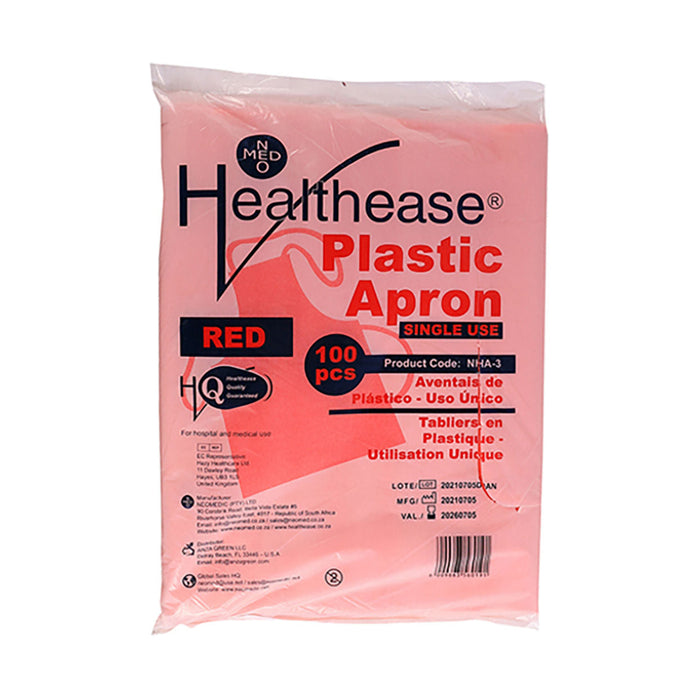 Healthease Apron Plastic Red 100 Pack
