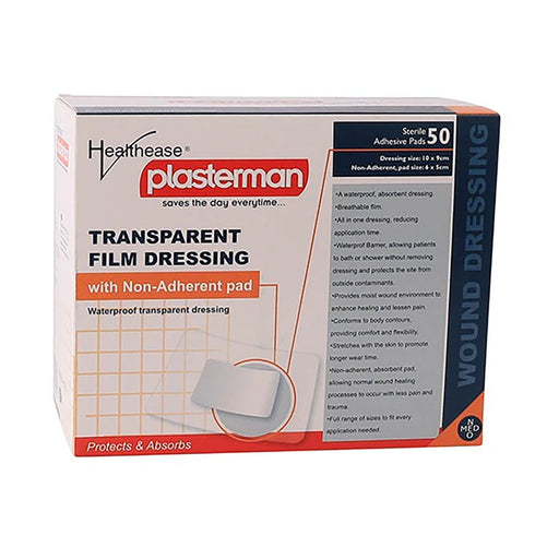 Healthease Dressing Transparent Film and Pad 10 x 9cm 50 Pack