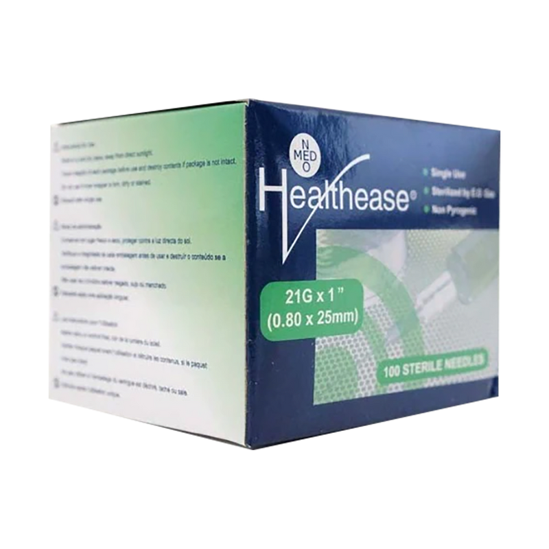 Healthease Needle 21g x 25mm Green 100 Pack