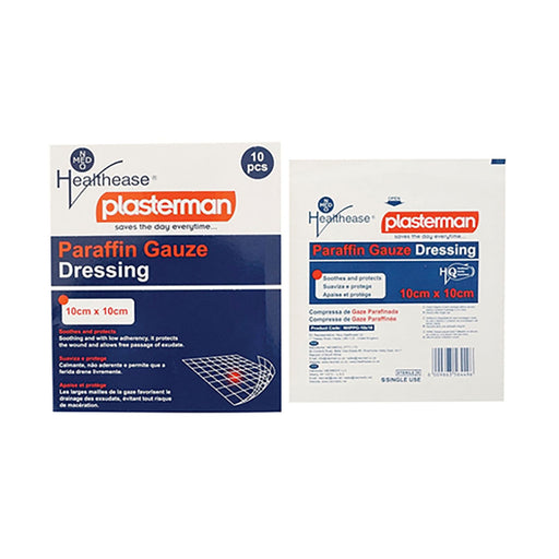 Healthease Paraffin Gauze Dressing Plas-man Sterile 10 x 10cm 10 Pack