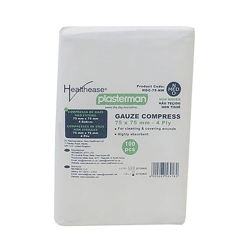 Healthease Plasterman Gauze 75mm x 75mm 4 Ply N S 100 Pack