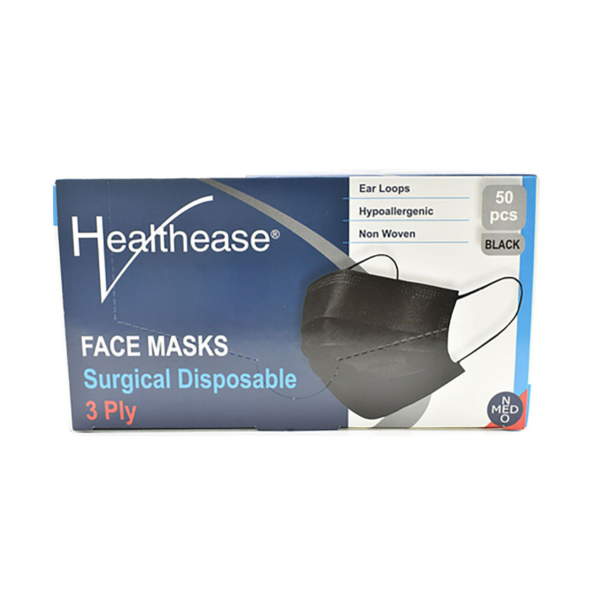 Loop Mask Dme Healthease Surgical Mask 3 Ply Loop Black 50 Pack - Med365