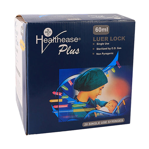 Healthease Syringes 3 Part Luer Lock Latex Free 60ml 20 Pack