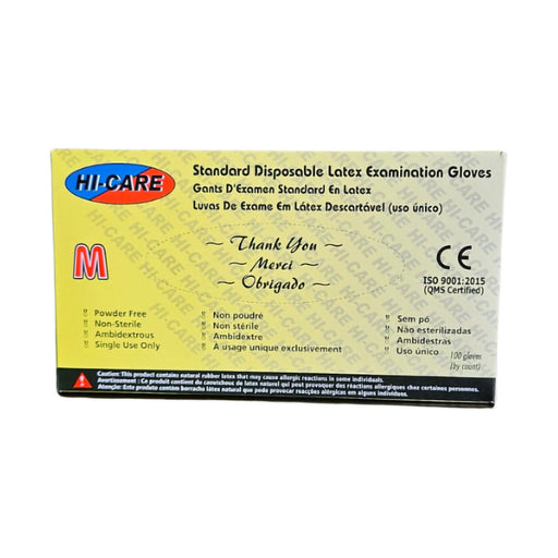 Hi-Care Latex Exam Gloves Powder Free Extra Large 100 Pack