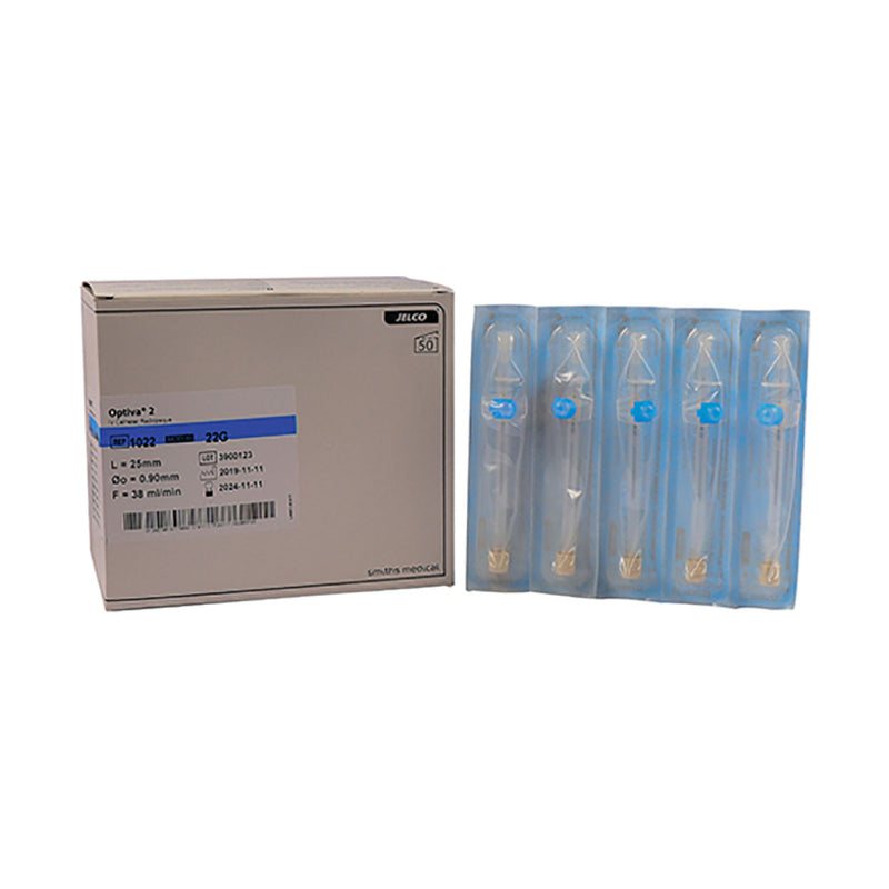 Jelco Optiva 2 IV Catheter 22g x 25mm Blue 50 Pack
