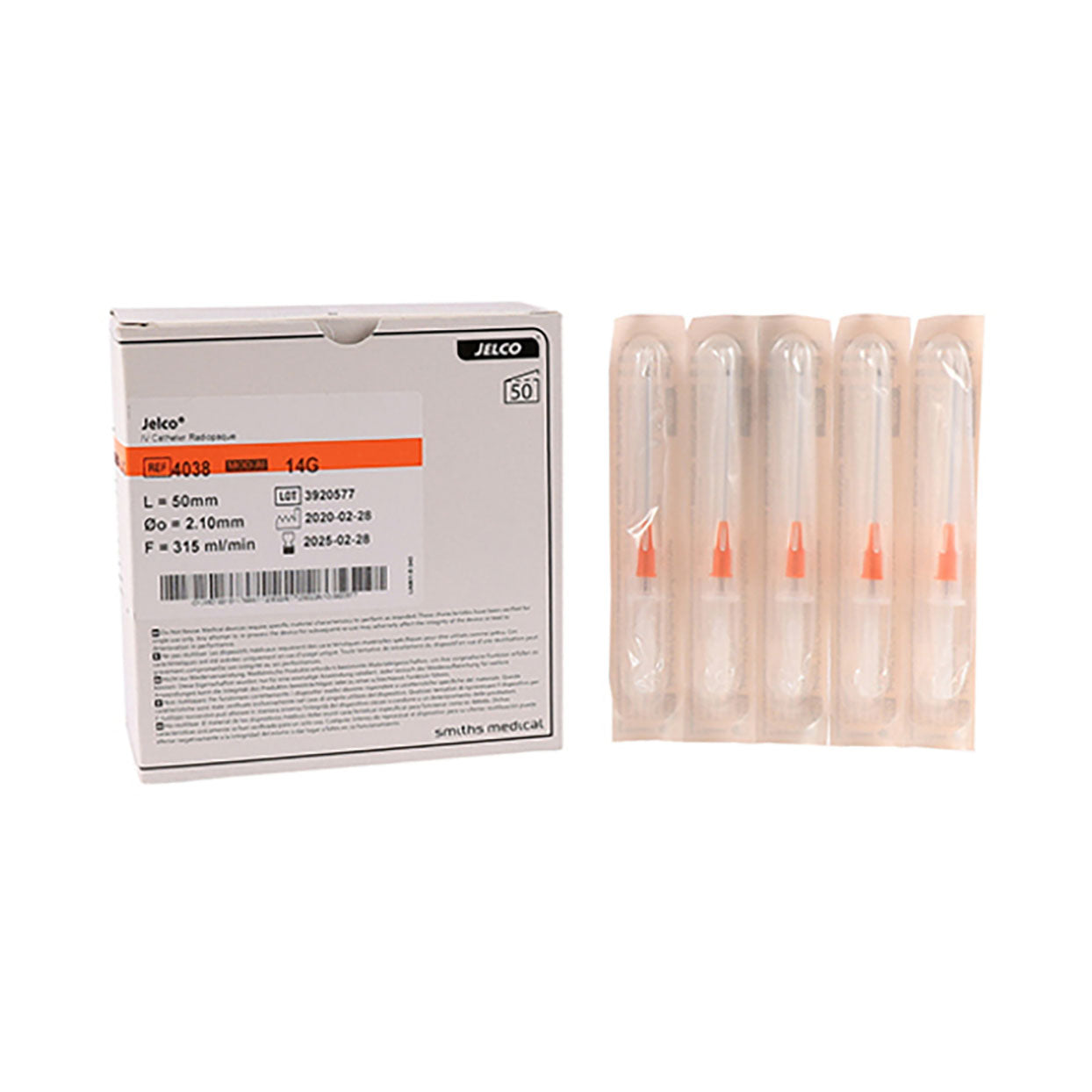 Jelco Radiopaque Needles 14G Orange 50 Pack - Med365