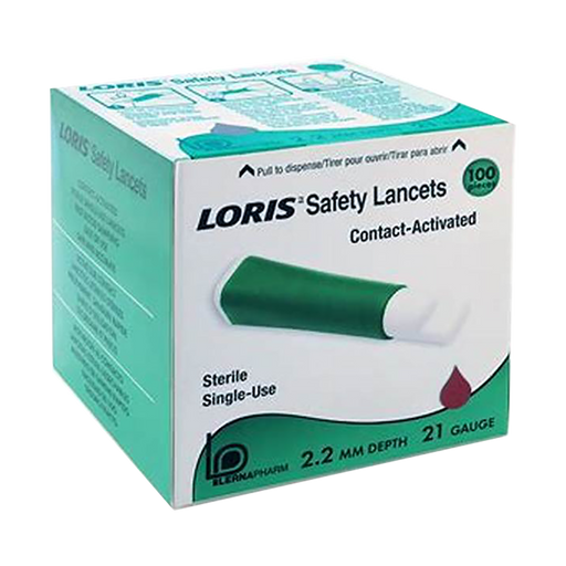 Loris Lancet Safety Green 21g x 2.2mm 100 Pack
