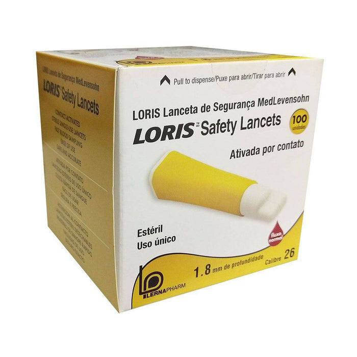 Loris Lancet Safety Yellow 1.8mm x 26g 100 Pack