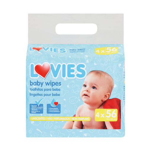 Lovies Baby Wipes Unscented 56 Wipes x 4 Packs