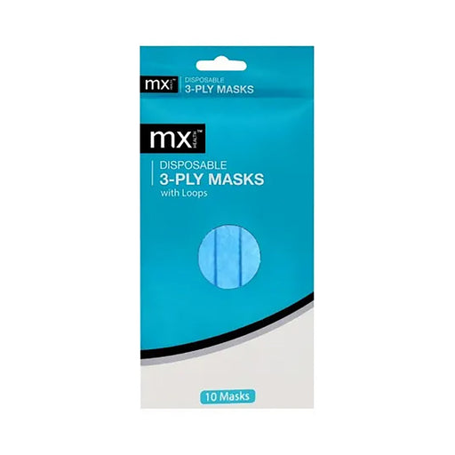 MX Health Face Mask 3 Ply Disposable Blue 10 Pack