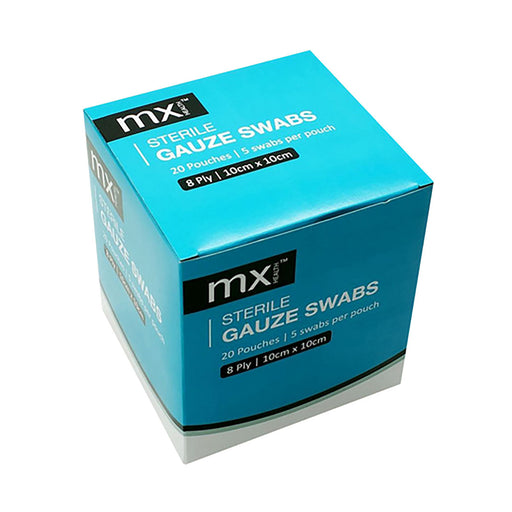 MX Health Gauze 100 x 100mm x 8 Ply Sterile 5 x 20 Pack
