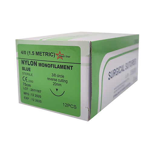 Medistar Suture Nylon 4/0 20mm Rc 75cm 12 Pack