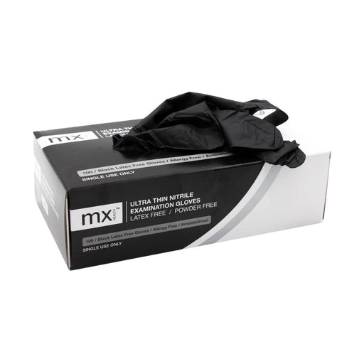 Mx Health Exam Gloves Nitrile Powder Free Black Medium 100 Pack