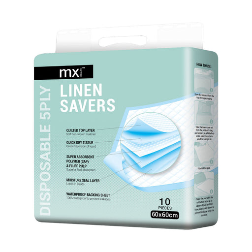 Mx Health Linen Saver 60 x 60cm 5 Ply 10 Pack