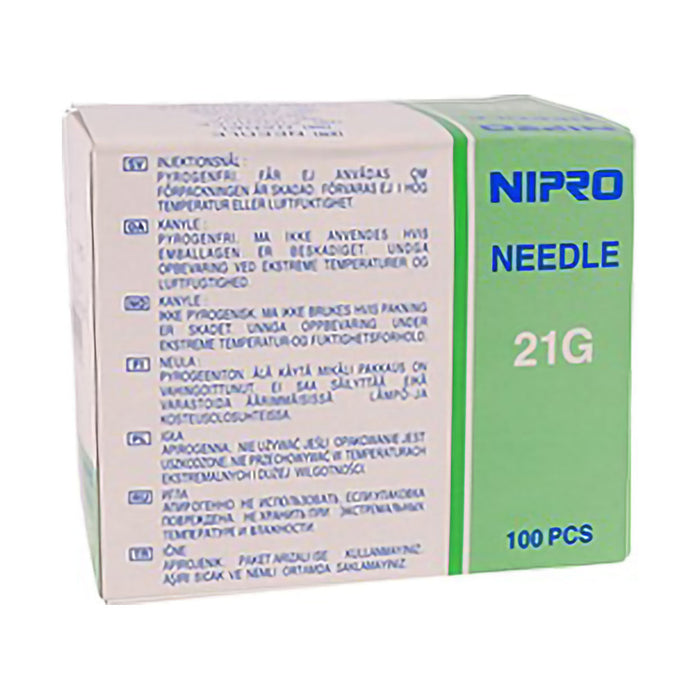 Nipro Needle 21g x 38mm Green 100 Pack