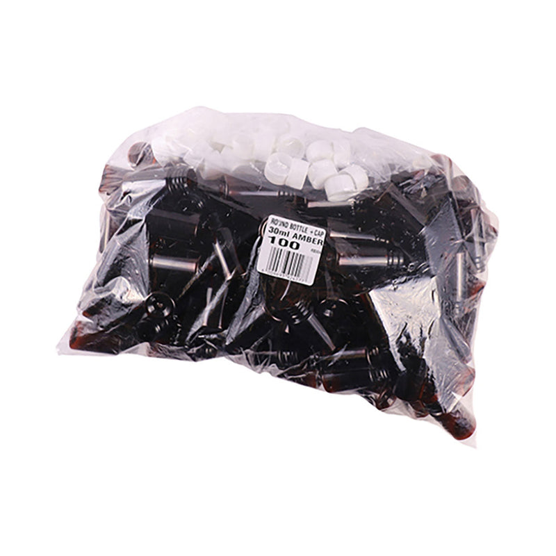 Plasic Amber Bottle with Srew Cap 30ml 100 Pack
