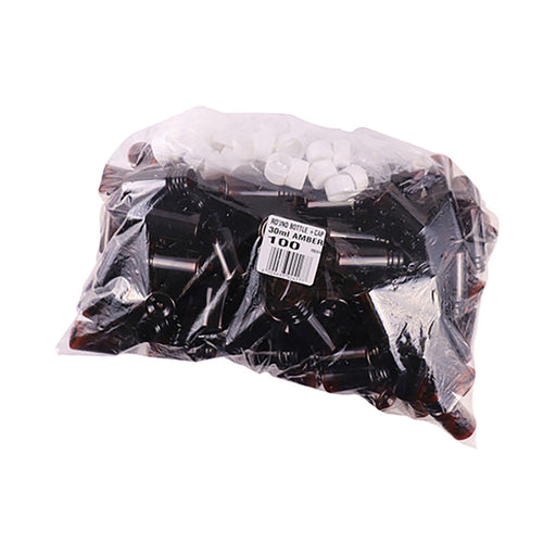 Plasic Amber Bottle with Srew Cap 30ml 100 Pack