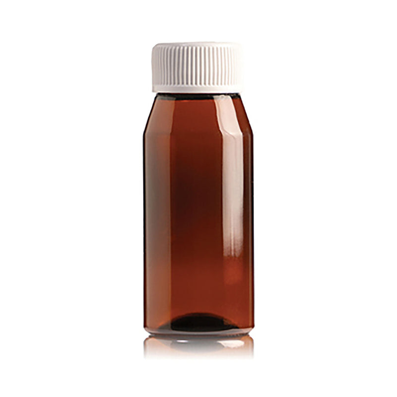 Plasic Amber Round Bottle Screw C 50ml 100 Pack