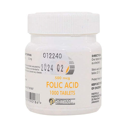 Portfolio Folic Acid 0.5mg 1000 Tablets