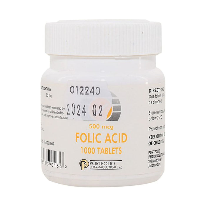 Portfolio Folic Acid 0.5mg 1000 Tablets