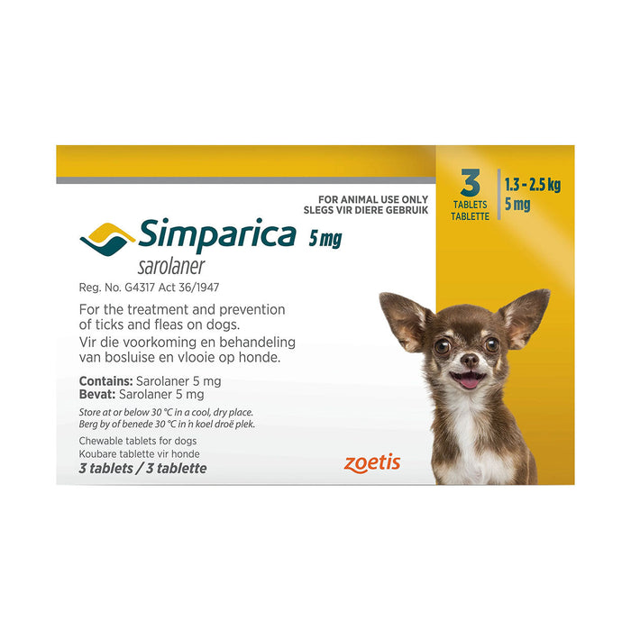 Simparica 5mg 1.3 - 2.5kg 3 Tablets