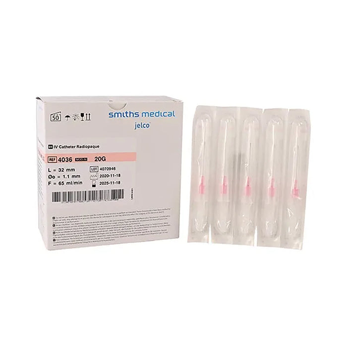 Smiths Medical Jelco IV Catheter Radiopaque 20g Pink 50 Pack