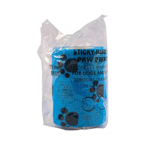 Sticky Band Vt Paw Print Blue 75mm