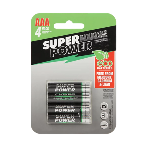 Super Power AAA Alkaline Batteries 4 Pack