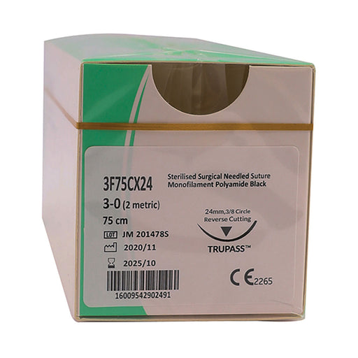 Trupass Sutures Trulon Nylon 3/0 24mm Rc 75cm 12 Pack