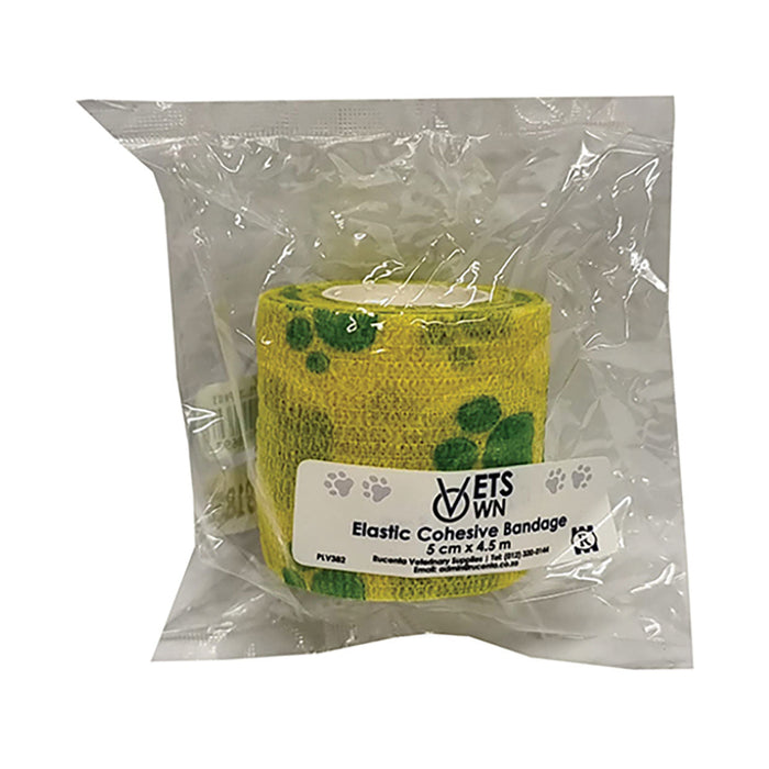 Vets Own Cohesive Bandage 5cm x 4.5m Yellow Paw