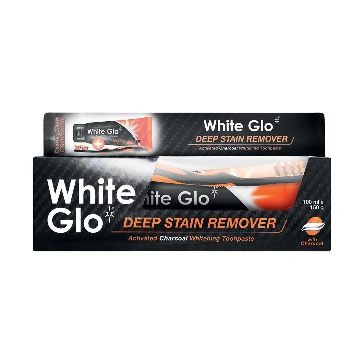 White Glo Toothpaste Deep Stain Remover Charcoal & Toothbrush - Med365