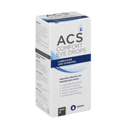 ACS Comfort Drops lubricates and hydrates eye drops, 10ml carton with front and side panels visible