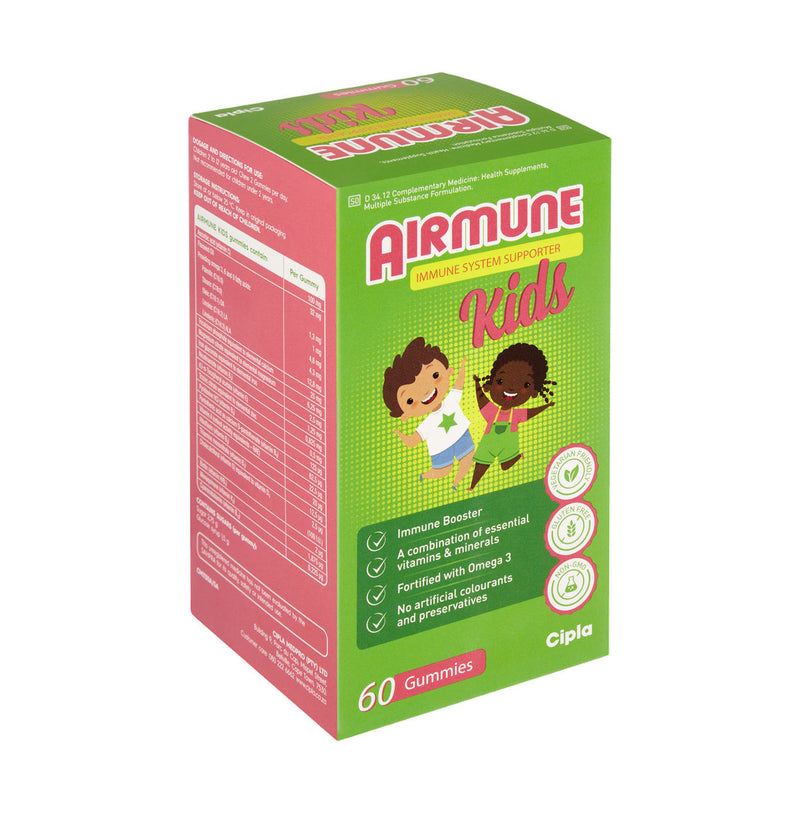 Airmune Kids Gummies 60 Pack carton, showing the front and side panels