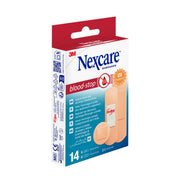 Front of Nexcare Blood-Stop Assorted Plasters 14 Pack box