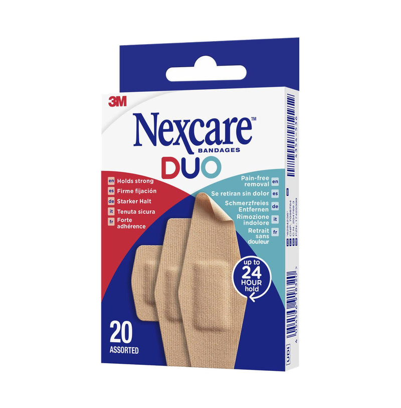 Front of Nexcare Duo assorted plasters, 20 plasters
